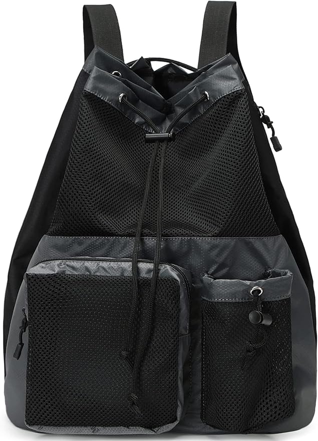Lohol Large Mesh Drawstring Backpack with Shoe Bag, Durable Swimming String Sack with Handle for Sports Gym Yoga Beach Travel