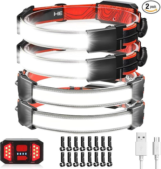 Rechargeable Headlamp 4 Pack, 1000 Lumen 230° Wide Beam Headlamp with 3 Modes, Super Bright LED Headlamp, Lightweight Illumination Head Lamp with Red Taillight for Hiking, Running, Fishing, Camping