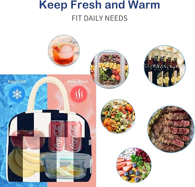 Lunch Bag Lunch Box for Women Men Reusable Insulated Lunch Tote Bag, Food Handbags Case High Capacity for Travel Work Picnic,Vertical Stripe