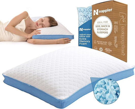Side and Back Sleeper Pillow for Neck and Shoulder Pain Relief - Shredded Memory Foam Bed Pillow for Sleeping - 100% Adjustable Fill - King Size - Modal Washable Case. Extra Fill Included