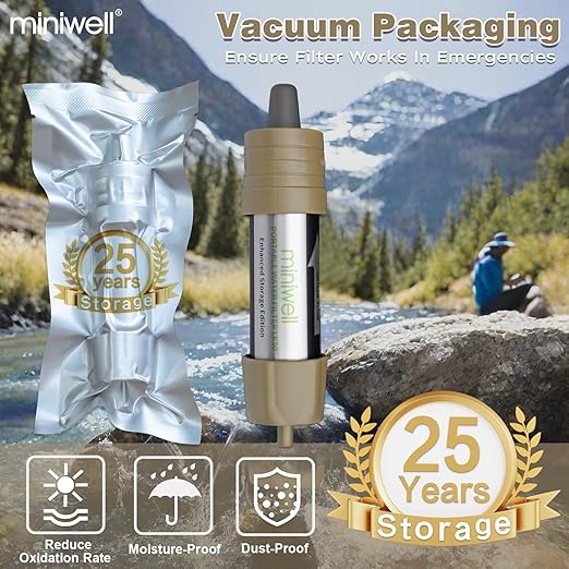 Miniwell L630 Portable Water Filter with Upgraded Vacuum Packaging - 25 Year Storage, Long Lasting and Versatile Usage Options, Single