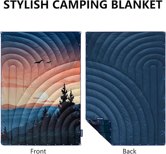 Camping Blanket,Lightweight Down Alternative Puffy Printed Camping Blanket Packable Outdoor Blanket for Camping,Traveling, Stadium, Hiking, Picnics