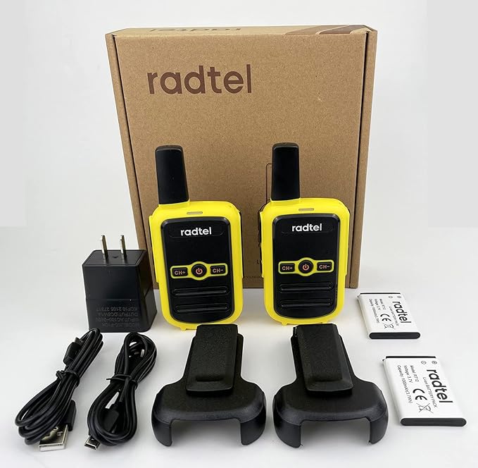 Radtel RT12 Rechargeable Walkie Talkies for Adults Long Range Handheld FRS Two Way Radio 16CH Handsfree VOX for Camping Hiking (4 Pack) (Yellow)