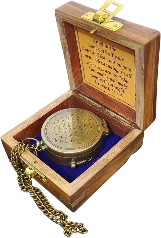 Trust in The Lord -Proverbs 3: 5-6 Quote Engraved Compass, Gifts Compass, 2025 Graduation Day Gifts- Baptism Gifts Compasses for Women Mens Boy Girls, Inspirational Christian Religious Gifts