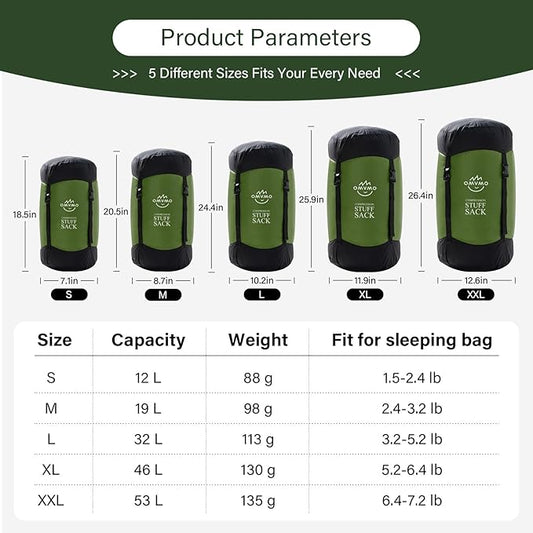 Compression Sack, 12L/19L/32L/46L/53L Water-Resistant Sleeping Bag Stuff Sack,Anti-Tear Ultra Light 400T 20D Nylon Storage Bag,Space Saving Gear for Camping Hiking Travel 1Pcs