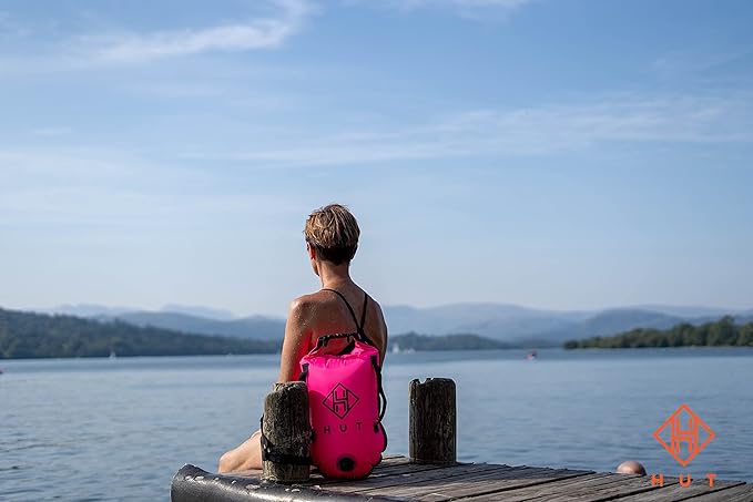 HUT Swim Buoy Dry Bag - UK's Favorite Tow Float and Watertight Dry Bag for Open Water Swimmers, Triathletes. High Visibility Safety Swim Buoy, Two air Chambers – be seen be Safe.