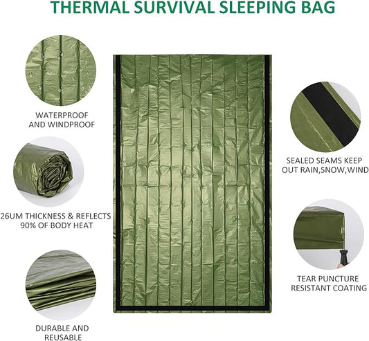 Zmoon Emergency Sleeping Bag 2 Pack Lightweight Survival Sleeping Bags Thermal Bivy Sack Portable Emergency Blanket for Camping, Hiking, Outdoor, Activities