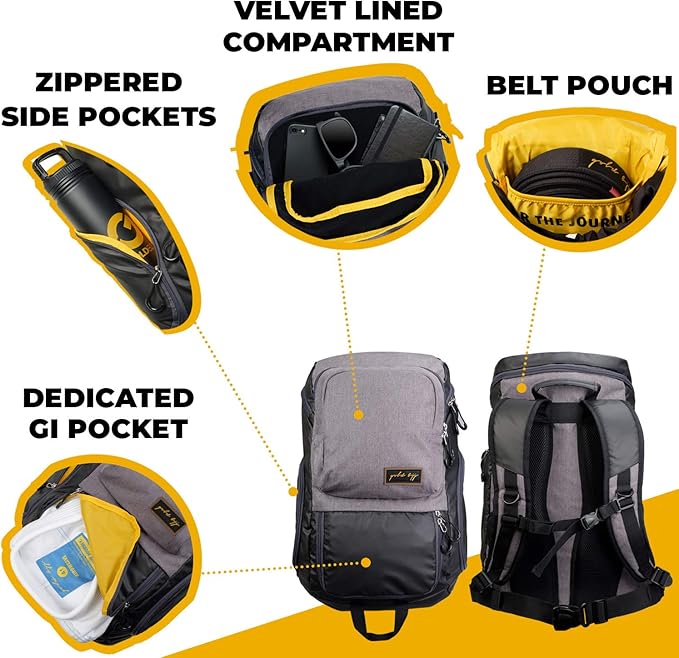 Gold BJJ Jiu Jitsu Backpack - Heavy Duty Gym Bag with Waterproof Gi Pocket