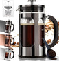 BAYKA French Press Coffee Maker 34 Ounce 1 Liter, Borosilicate Glass Stainless Steel Brewer, Large Portable Cold Brew Cafetera Teapot for Kitchen Travel Camping Coffee Bar Accessories, Dark Pewter