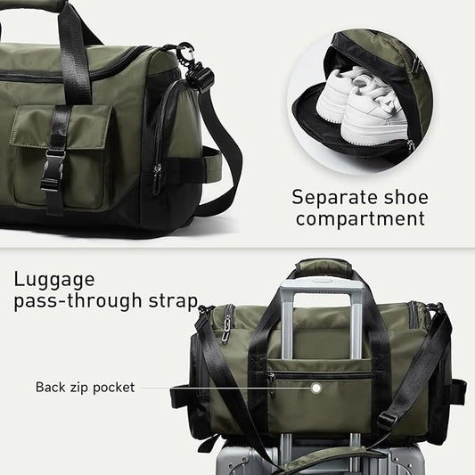 Duffel Backpack 22.5L With Shoe Compartment Waterproof Olive Green Gym Bag Travel Duffle Backpacks Weekend Shoulder Carry On Bag (3 In 1)