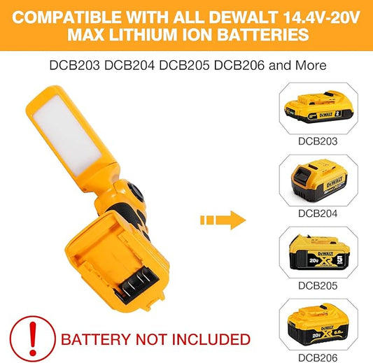 YEX-BUR for Dewalt 20v Led Work Light, 12W 1000LM Cordless Handheld Spotlight with USB Port LED Jobsite Light Desk Lamp Powered by Dewalt 20v Lithium Ion Batteries