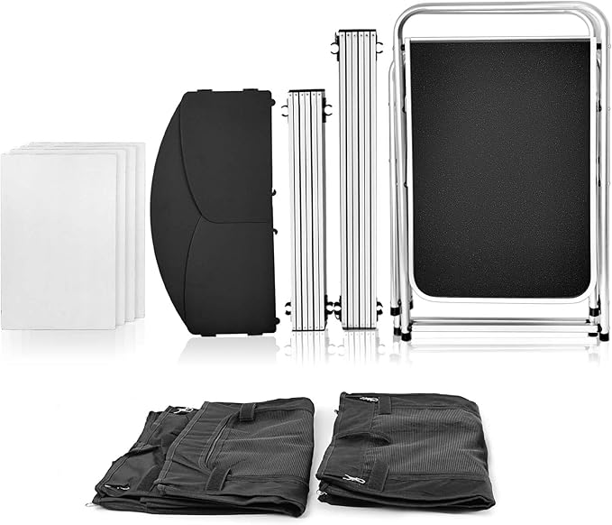 Portable Aluminum Camping Kitchen Table with 2 Storage Cupboards & Bags, Camping Cook Station Ideal for Beach RV Traveling Camp Kitchen (Black)