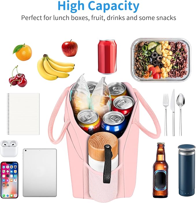 Lunch Bag Lunch Box for Women Men Reusable Insulated Lunch Bags for Adults,Leakproof Cute Cooler Lunch Tote Bag,Large Capacity for Work Travel Picnic, PINK