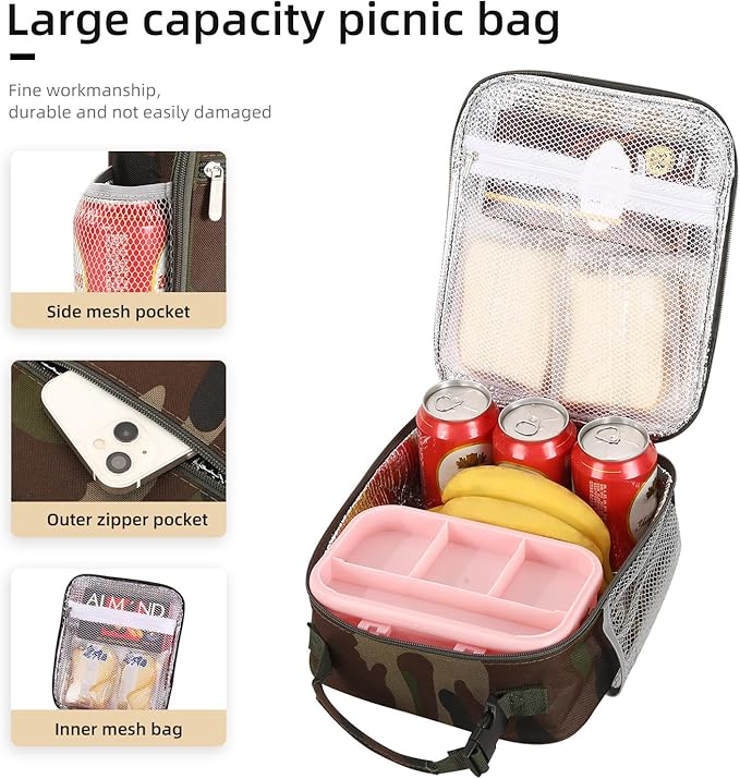 Lunch box Lunch bag for men women Insulated Lunchbox Lunch bags for Work Picnic Travel (Green camo)