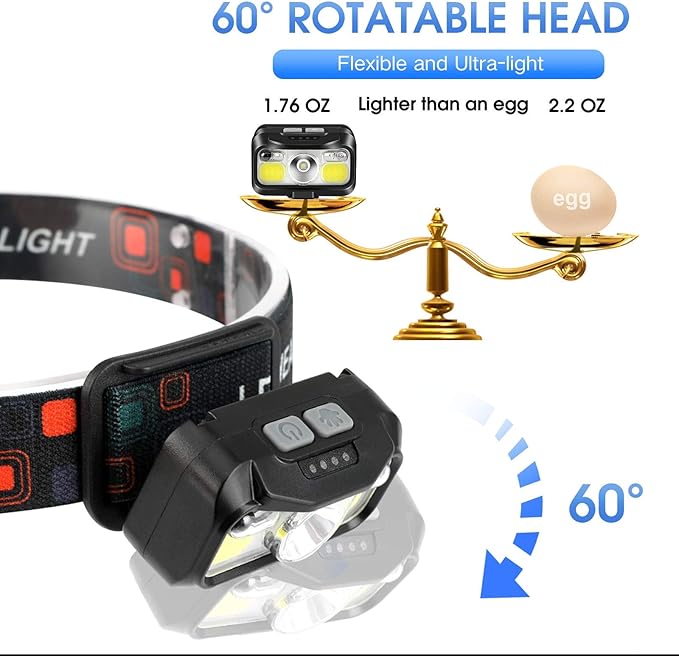 LHKNL Headlamp Rechargeable, Lumen Super Bright Motion Sensor Head Lamp Flashlight, Waterproof LED Headlight with White Red Light, 8 Mode Head Lights for Camping Cycling Running Fishing-4 Packs