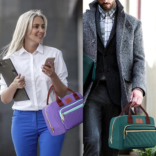 Lunch Bag Insulated Women Girls Teens Insulated Tote LunchBox for Adult Men Reusable Lunch Box with Front Pocket for Work, Picnic or Travel-18 Cans/14 Liters Purple