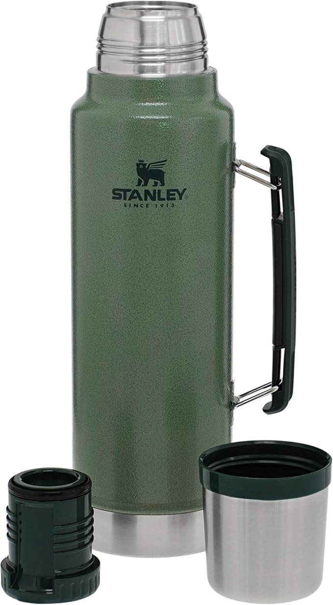 Stanley Classic Legendary Vacuum Bottle 1.5 qt | Wide Mouth with Leakproof Cup Lid | Keep Drinks Hot or Cold | Packable for Travel | Insulated Stainless Steel Thermos | BPA-Free | Hammertone Green