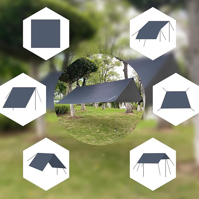 Hammock Rain Fly 10×10FT - Waterproof Camping Tarp Lightweight Tent Tarp Portable Backpacking Tarp Sheleter with UV Protection Layer for Camping Hiking Outdoor(Gray)