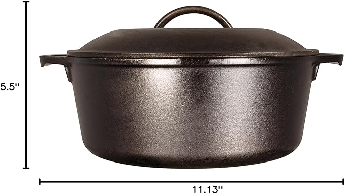 Lodge L8DOL3HH41PLT Cast Iron Dutch Oven with Handle Holders, 5 quart, Black/Red