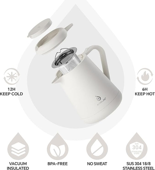 Ideus Insulated Pour Over Coffee Maker Set 20oz, Stainless Steel Coffee Pot Pour Over Set Camp Coffee Carafe BPA-Free with Dripper and Tea Infuser for Home, Office & Camping (White)