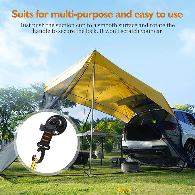 CONBOLA Suction Cups Hooks,Heavy Duty 2 Pieces with Rotatable Hooks Tie Down Suction Cup Camper Accessories with Viscous Silicone Strong Power for Car Boat Awning Camping Trap.(2 pcs,Orange)