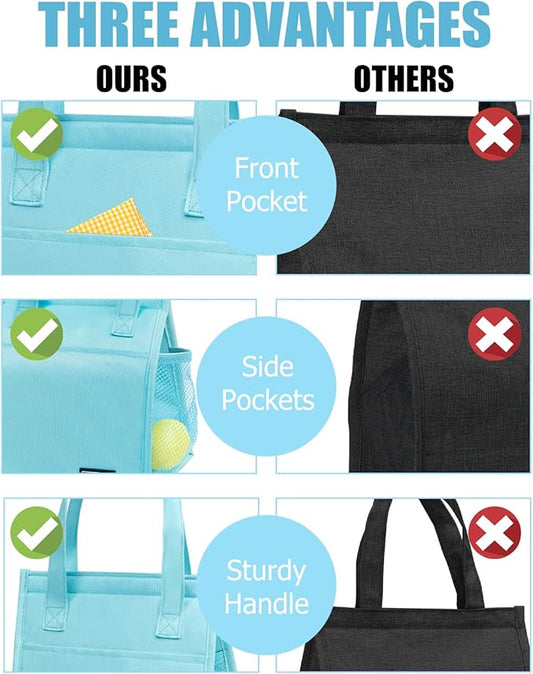 Fmeida Insulated Lunch Bag Women, Simple Lunch Tote Bags, Waterproof Thermal Cooler Lunch Bag, Reusable Adult Lunch Box Bag for Women | Medium Sky Blue, Front&Side&Interior Pockets