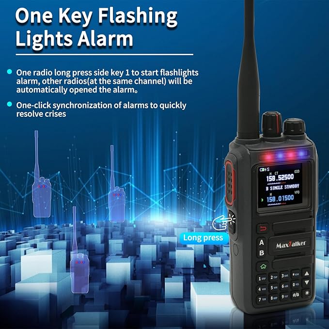 Waterproof Walkie-Talkies GMRS Ham Radio: MaxTalker TK-W60 Construction Radios Walkie Talkies 8W with Tactical Antenna, Multi-Band UHF VHF Radio, Rechargeable Heavy Duty Walkie Talkies Long Range 2PCS