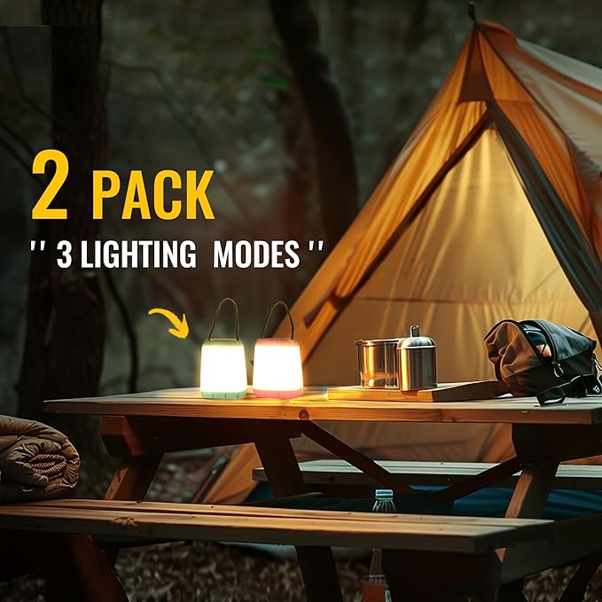 2 Pack LED Camping Light, Battery Powered LED Tent Lantern with 3 Modes, Portable Night Light for Camping, Hiking, Emergency, Backpacking, Indoor and Outdoor Use