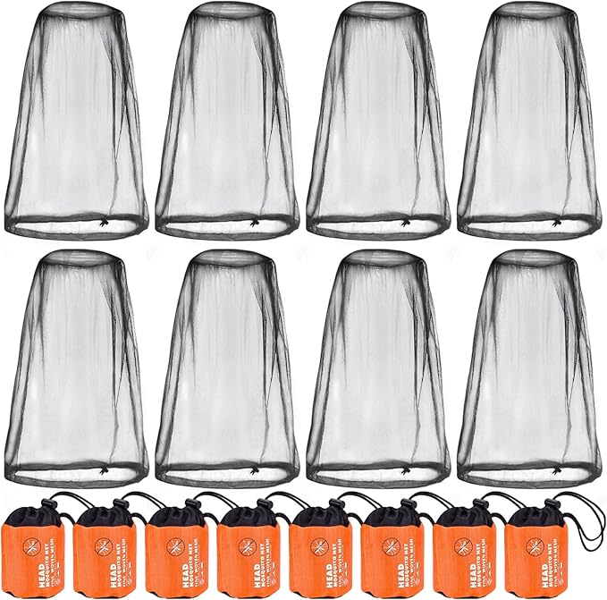 Wholelovein 8 Pack Black Mosquito Covers Wearable Head Net Face Mesh Protecting Net Mosquito Fly Insects Bugs Preventing for Outdoor Hiking Camping Fishing