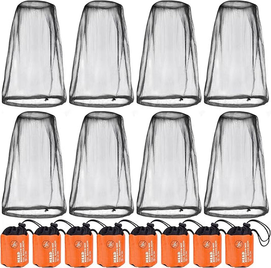Wholelovein 8 Pack Black Mosquito Covers Wearable Head Net Face Mesh Protecting Net Mosquito Fly Insects Bugs Preventing for Outdoor Hiking Camping Fishing