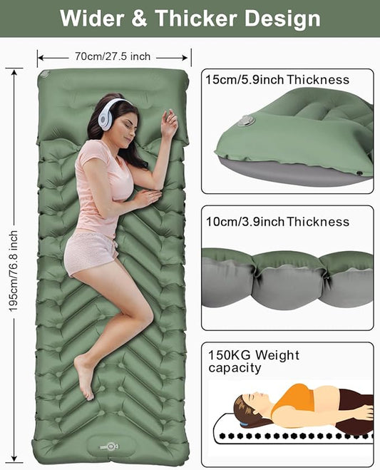 Inflatable Sleeping Pad for Camping, Extra Thick 3.9 Inch Self Inflating Camping Pad with Built-in Foot Pump & Pillow, Ultralight Compact Camping Sleeping Mat for Backpacking Camping Hiking