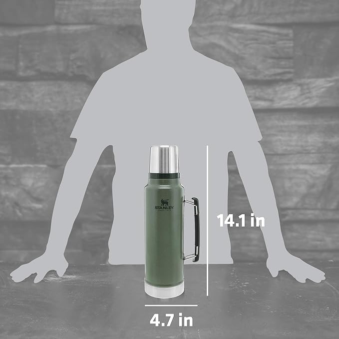 Stanley Classic Legendary Vacuum Bottle 1.5 qt | Wide Mouth with Leakproof Cup Lid | Keep Drinks Hot or Cold | Packable for Travel | Insulated Stainless Steel Thermos | BPA-Free | Hammertone Green