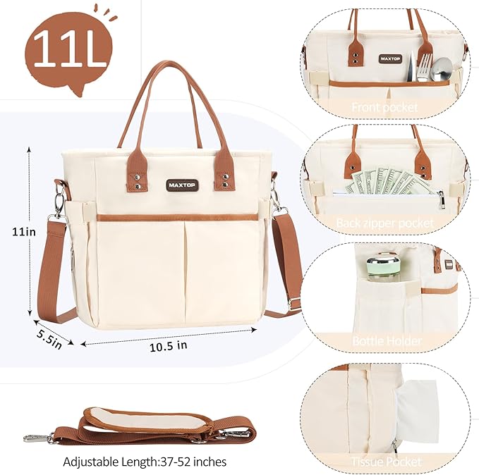 MAXTOP Lunch Bag Women for Work Insulated Thermal Lunch Box with Wide-Open Pocket Reusable Leakproof Cooler Bags with Removable Shoulder Strap for Teacher Nurse Office Picnic Travel