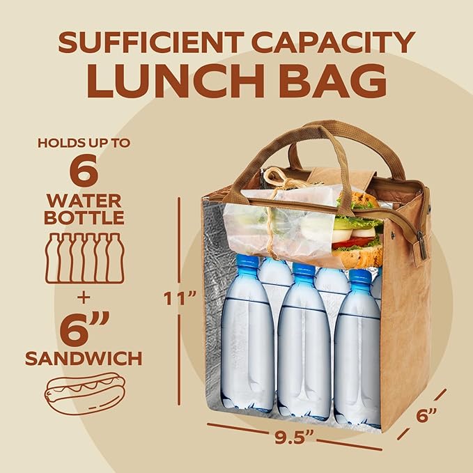 VonNova Insulated Lunch Box for Women, 7L Capacity, Leakproof Lunch Tote Bag, Durable Lunchbox made from Tyvek Material, Adult Cooler Bag for Work, Picnic, Travel and more (Whatever)