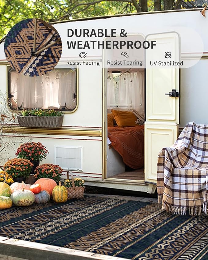MontVoo Outdoor Rug Carpet Waterproof-Patio Rug Mat 6x9 Reversible RV Camping Rug Picnic Mat Plastic Straw Outside Rug for Balcony Porch Deck Beach-Boho Outdoor Area Rug for Patio Decor Colorful