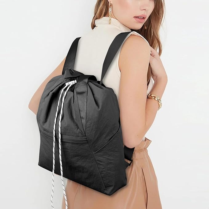 Valleycomfy Drawstring Backpack with Wet Pocket,Waterproof Drawstring Bag,Gym Backpack for Beach,Pool,Swim and Travel,Black
