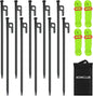 KOMCLUB 10PCS Tent Stakes Heavy Duty Tent Pegs Metal Tent Pegs Canopy Stakes Ground Stakes Spike Steaks for Outdoor Camping Tents Garden Canopies Grassland with Storage Bag and Reflective Guy Lines