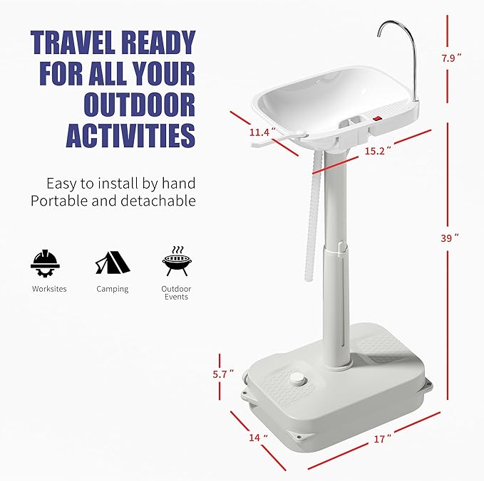 Portable Camping Automatic for Outdoor Events, Gatherings, Worksite & Camping Sink with Type-c Port w/Towel Holder & Soap Dispenser -【Automatic Water Pump】 Feature Hand Wash Basin Stand 18L