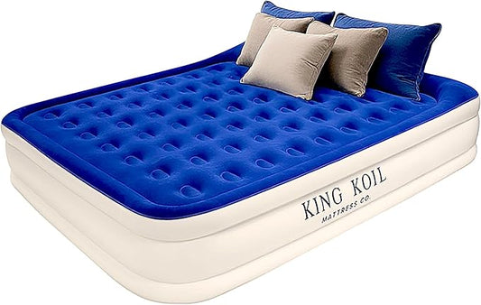 King Koil Luxury Queen Air Mattress with Built-in Pillow & Ultra-Fast Built-in High-Speed Pump, 20″ Inflatable Premium Airbed, Waterproof, Adjustable Firmness, 1-Year Manufacturer Warranty