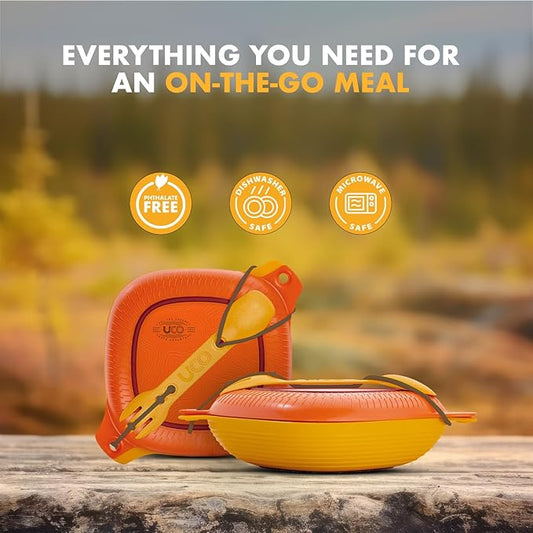UCO 4-Piece Camping Mess Kit with Bowl, Plate and 3-in-1 Spork Utensil Set