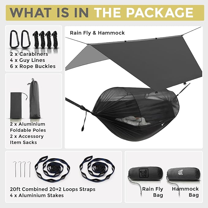 Miztli Camping Hammock -Portable Hammock w/Spacious Net & Tree Straps w/Adjutable Loops,Double and Single Hammock for Outdoor, Hiking, and Travel