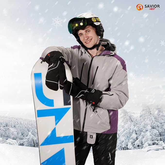 SAVIOR HEAT Heated Mittens Battery Gloves Men Women, 2023 Flexible Crab Finger Rechargeable Ski Mitten with 7.4V 2200mAh Battery for Winter Snow Skating Camping Hunting Hiking Motorcycle