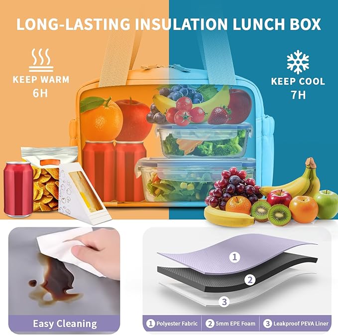 ZOMFELT Insulated Lunch Bag Women, Cute Lunch Tote Bag Lunch Box for Women, Leakproof Large Capacity Womens Lunch Bags with Adjustable Shoulder Strap for Work Office Outdoor Picnic Camping, Purple