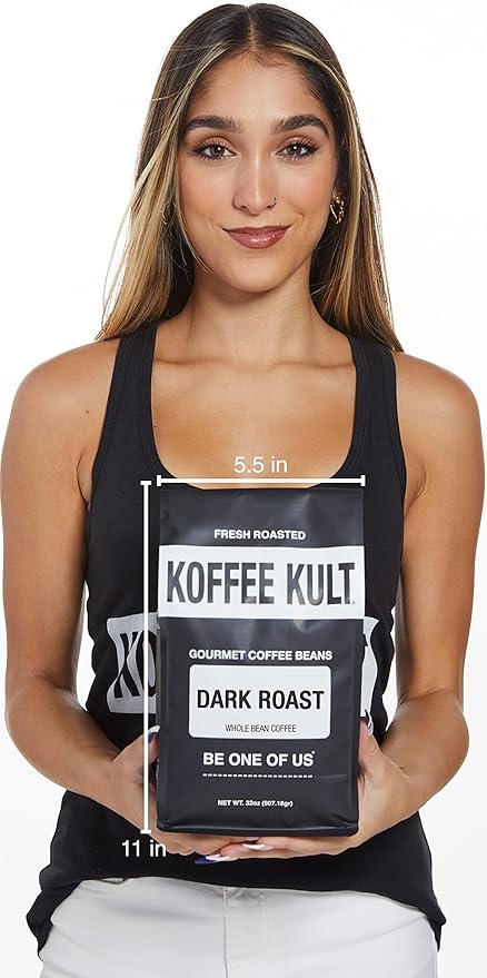 Koffee Kult Dark Roast Whole Bean Coffee, Small Batch 100% Arabica Gourmet Blend, Smooth and Well Balanced, Artisan Roasted in 32oz, Resealable Package.