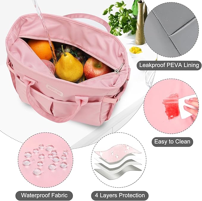 MAXTOP Lunch Bag Women for Work Insulated Thermal Lunch Box with Wide-Open Pocket Reusable Leakproof Cooler Bags with Removable Shoulder Strap for Teacher Nurse Office Picnic Travel Pink