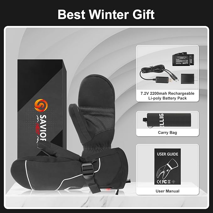 SAVIOR HEAT Heated Gloves for Women Men Rechargeable Electric Heated Ski Gloves with Touchscreen for Cold Weather