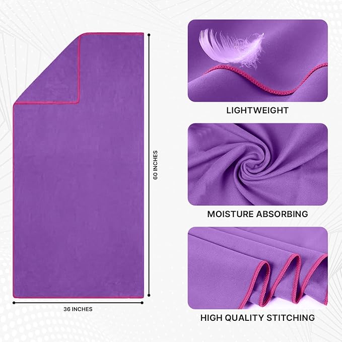 Microfiber Towel 60” by 36” for Camping, Yoga, Gym, Travel - Highly Absorbent Cleaning Cloth, Quick Drying Lightweight Material - Lint Free, Scratch Free Towels Washable and Reusable