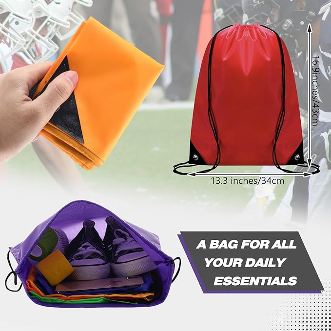 Shappy 50 Pcs Drawstring Backpack Bulk Sports Gym Cinch Bag Polyester String Bag for Men Women Children(10 Colors)