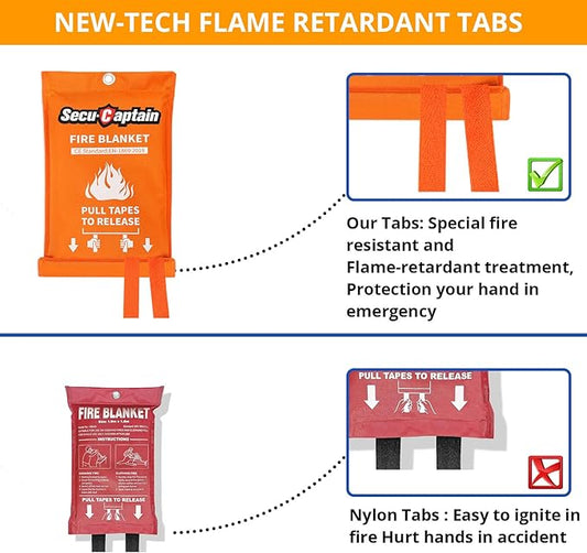 SecuCaptain Emergency Fire Blanket for Home and Kitchen - 40"x40" Flame Suppression Fiberglass Fire Blankets for House Camping Car Office Warehouse Emergency Survival Safety
