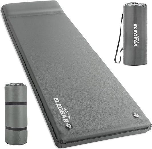 Elegear Self Inflating Sleeping Pad, 3.1" Ultra-Thick Memory Foam Camping Pad with Pillow Fast Inflating in 20s Insulated Camping Mattress Pad 4-Season Camp Sleeping Mat for Camping/Travel/Car/Tent